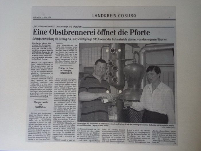 Zeitungsausschnitt: Tageszeitung, Landkreis Coburg, 21. Mai 2003