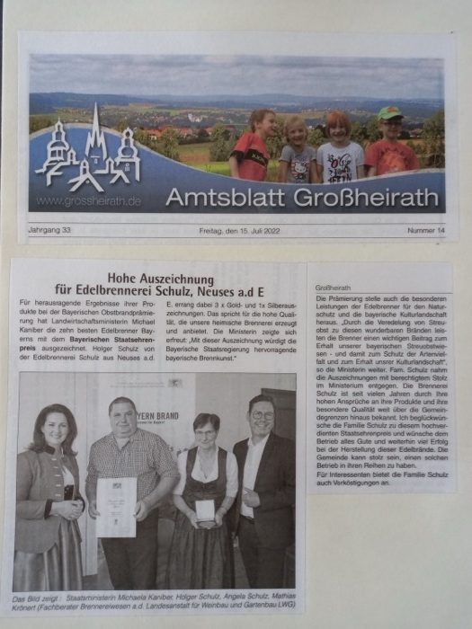Zeitungsausschnitt: Amtsblatt Großheirath, 15. Juli 2022
