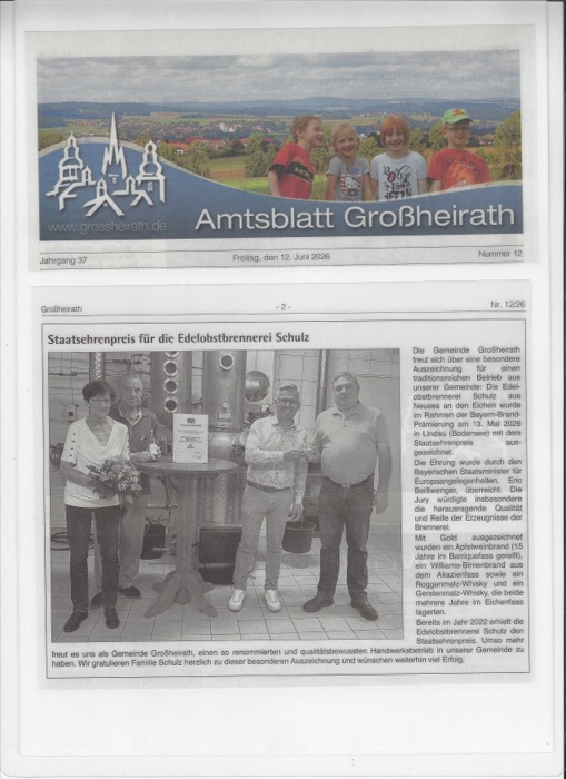 Zeitungsausschnitt: Amtsblatt Großheirath, 12. Juni 2026