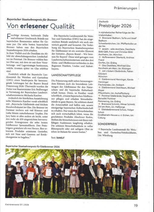Zeitungsausschnitt: Kleinbrennerei (Fachmagazin), Heft 07/2026