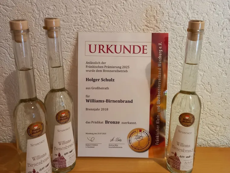 Urkunde für den Williams-Birnenbrand